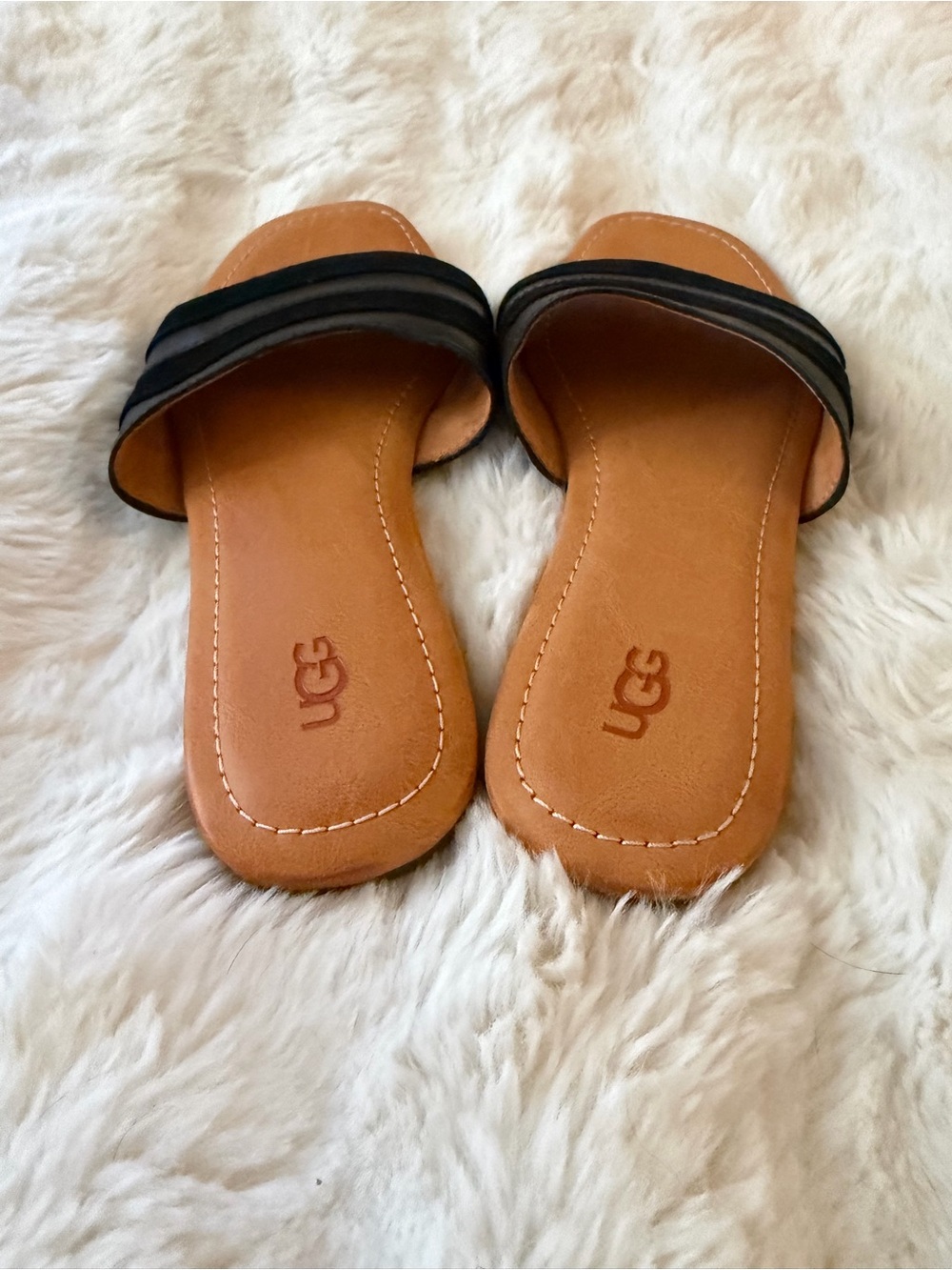 🔥UGG Ximena size 9 Women's Black suede and leather Slide Sandals - Picture 3 of 8
